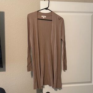 Brandy Melville Taupe Ribbed Open-Front Cardigan